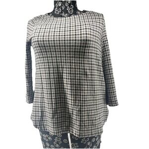 J. Jill Long Sleeve Plaid Tunic Top Houndstooth Checkered Pattern Classic Preppy